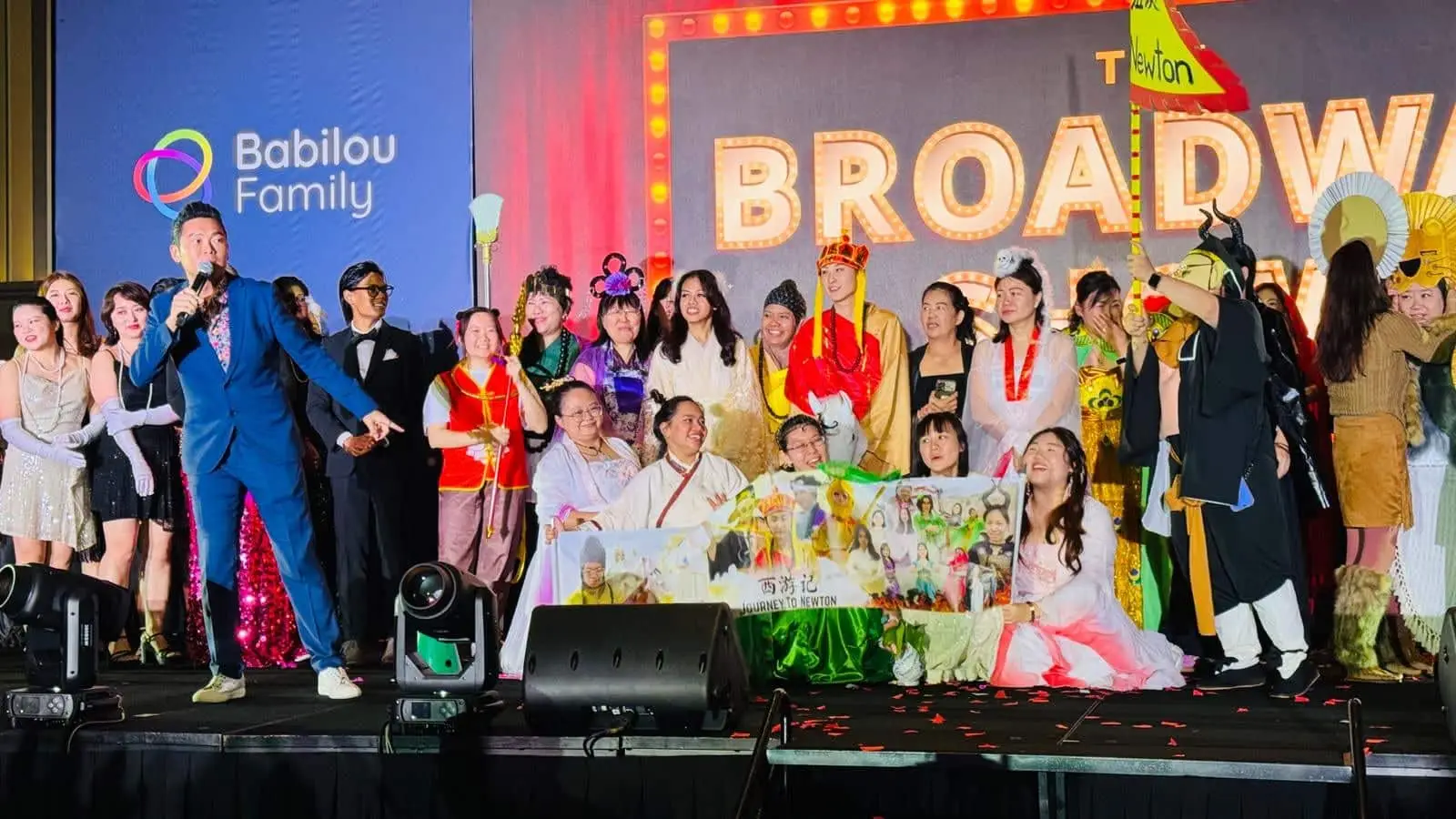 James Yang hosting a dinner and dance with costumed guests